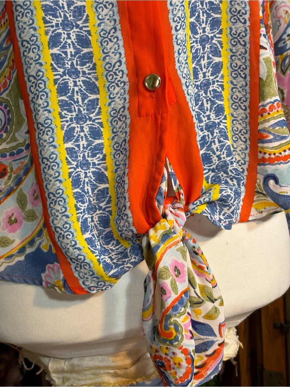 a Floral & Ivy Multicolor Paisley Print Tie-Waist Blouse small - Picture 8 of 14
